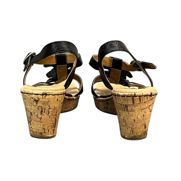 Bjorndal Liora Black Leather Strappy Flower Cork Wedge Comfort Sandal Women 9 - Picture 8 of 10